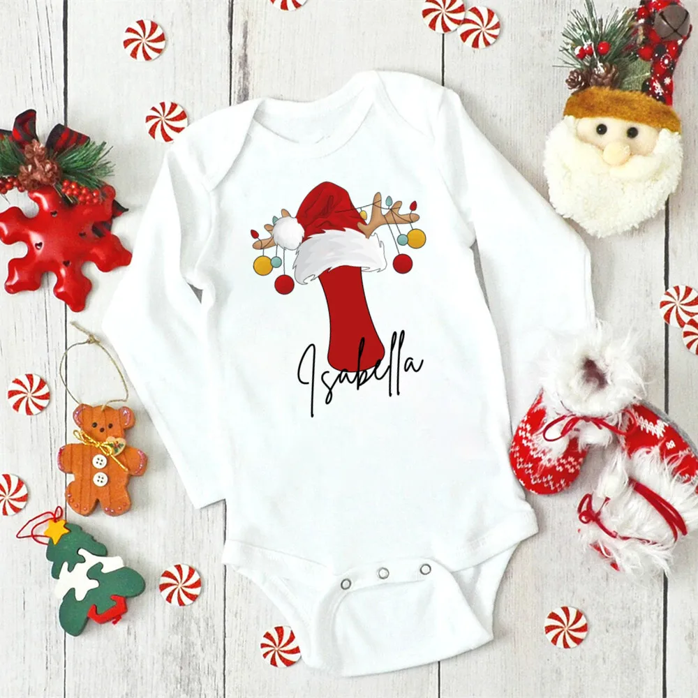 Personalized Letter with Name Baby Bodysuit Infant Christmas Party Infant Outfits Newborn Jumpsuit Toddler Xmas Clothes Gifts