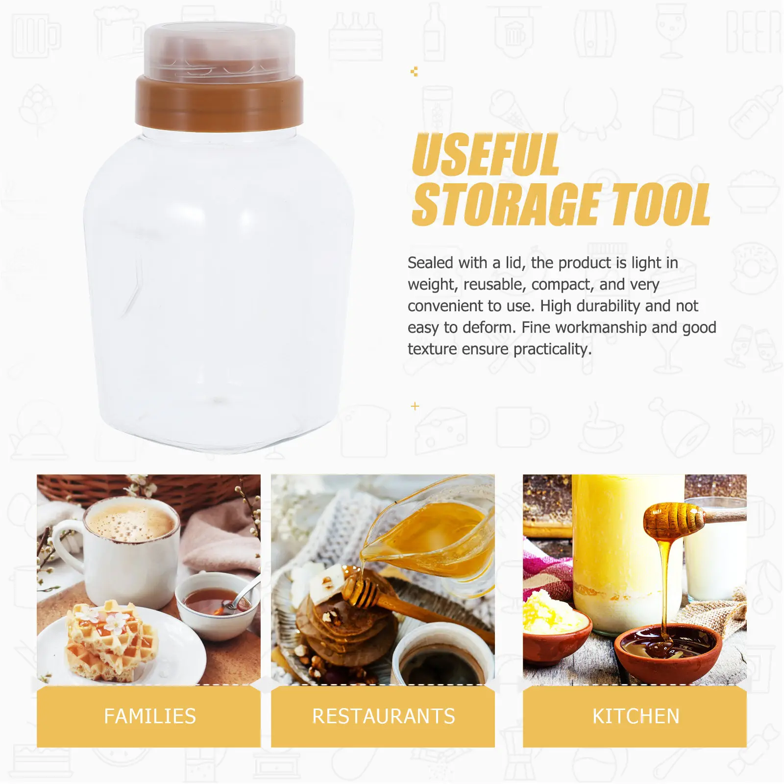 4Pcs Food-Grade Clear Plastic Honey Bottles 720Ml Squeeze Dispenser with White Lid Visible Essential Honey