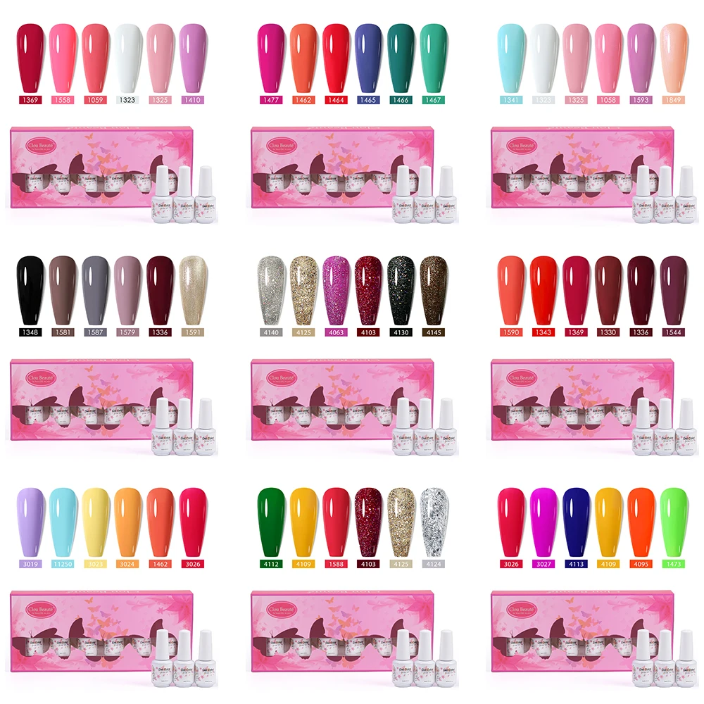 Clou Beaute 6pcs Gel Nail Polish Gift Box Set - 8ml High Pigment Gel Varnish Base & Top Coat Manicure Kit for Nail Art Salon