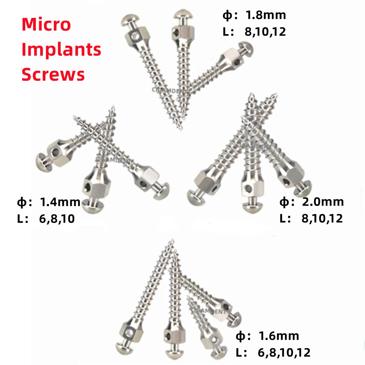 5Pcs Dental Ortho Mini Screw Titanium Alloy Micro Self Drilling tow Screw Implants Anchor Screw 1.4/1.6/1.8/2.0mm