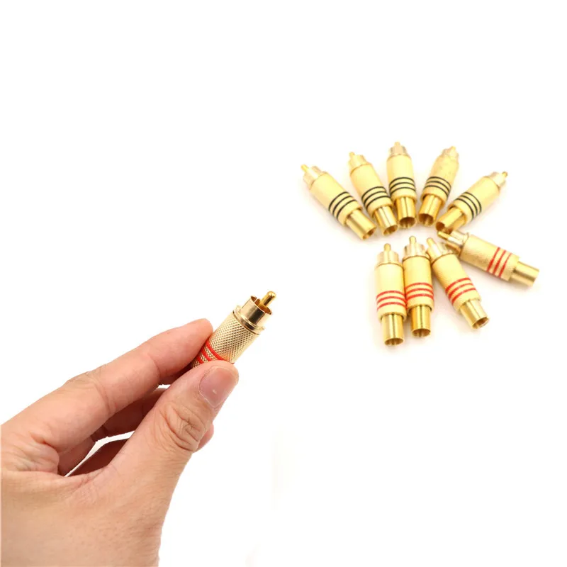 【C】10pcs Connector Male Jack Plug Audio Vedio Welding Gold Red Black