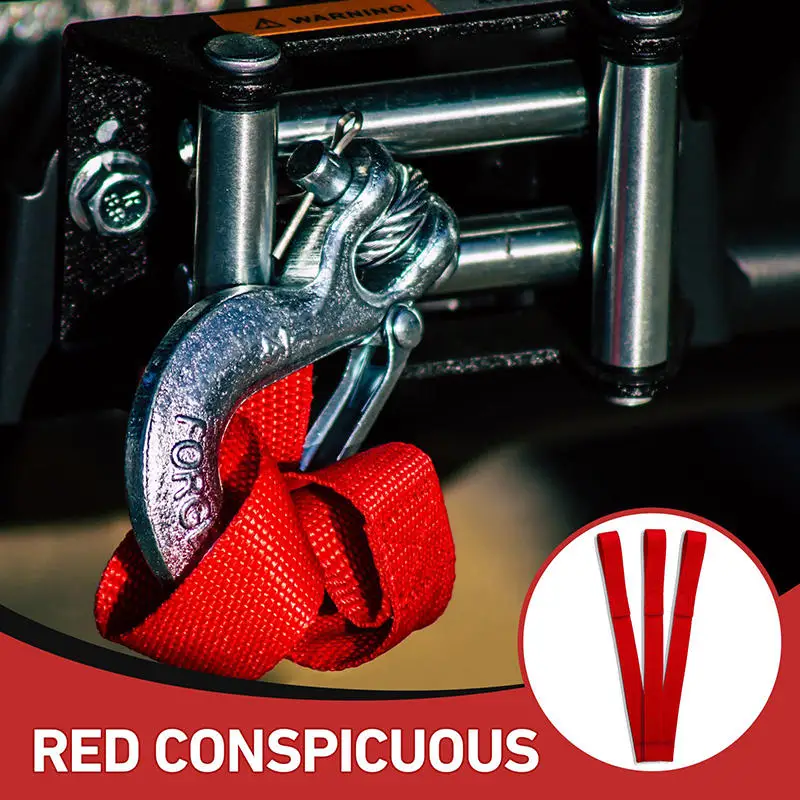 

New Heavy Duty Red Winch Hook Pull Strap Protective Loops High Quality Towing Rope, ATV UTV Truck Accessory 1/3x
