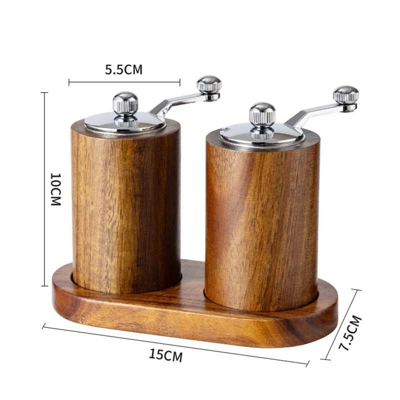 LMETJMA Acacia Wood Pepper Grinder Set Classical Hand Shake Wood Manual Pepper Grinder Salt Mill with Adjustable Coarseness