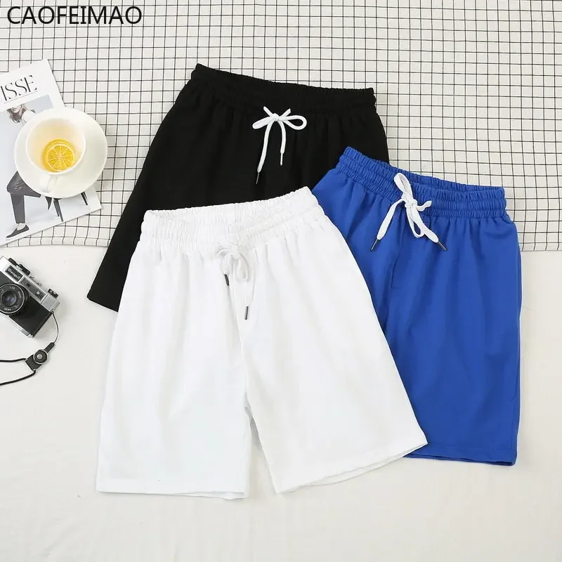 Caofeimao 2025 Summer Beach Pants Man Shorts Casual Male Elastic Waist Drawstring Pocket Wide Leg Short Trousers