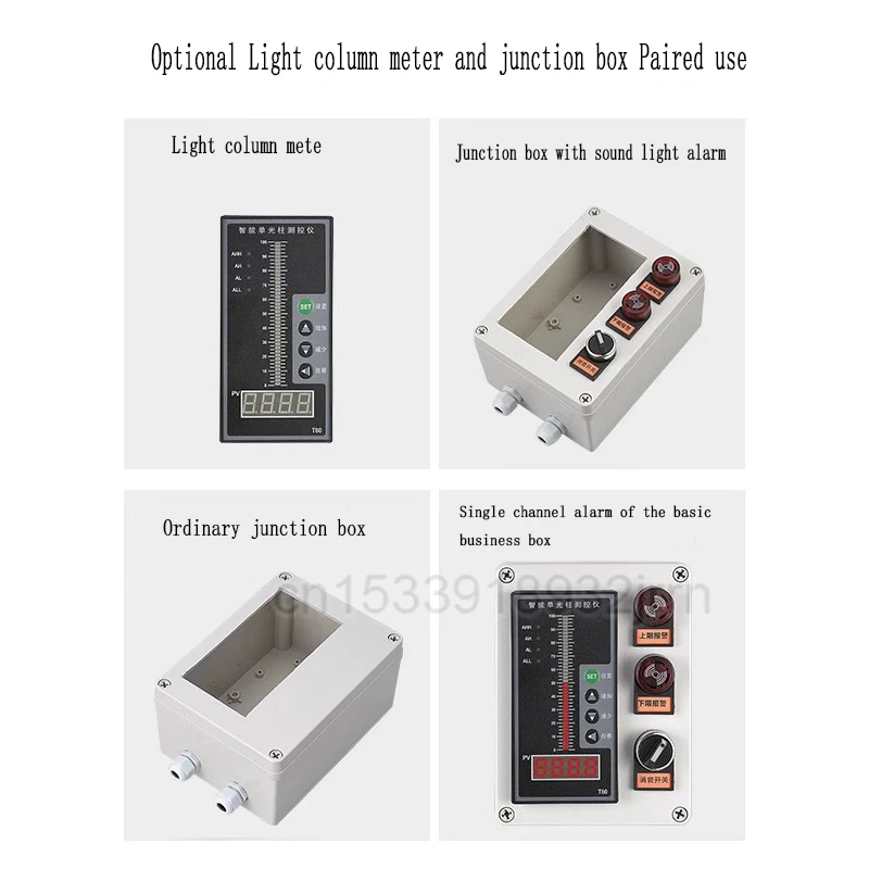 Fire Water Tank Water Level Display Liquid Level Transmitter 802 Sensor Within 1-5-10 Meters+Light Column Meter+Alarm Wire Box