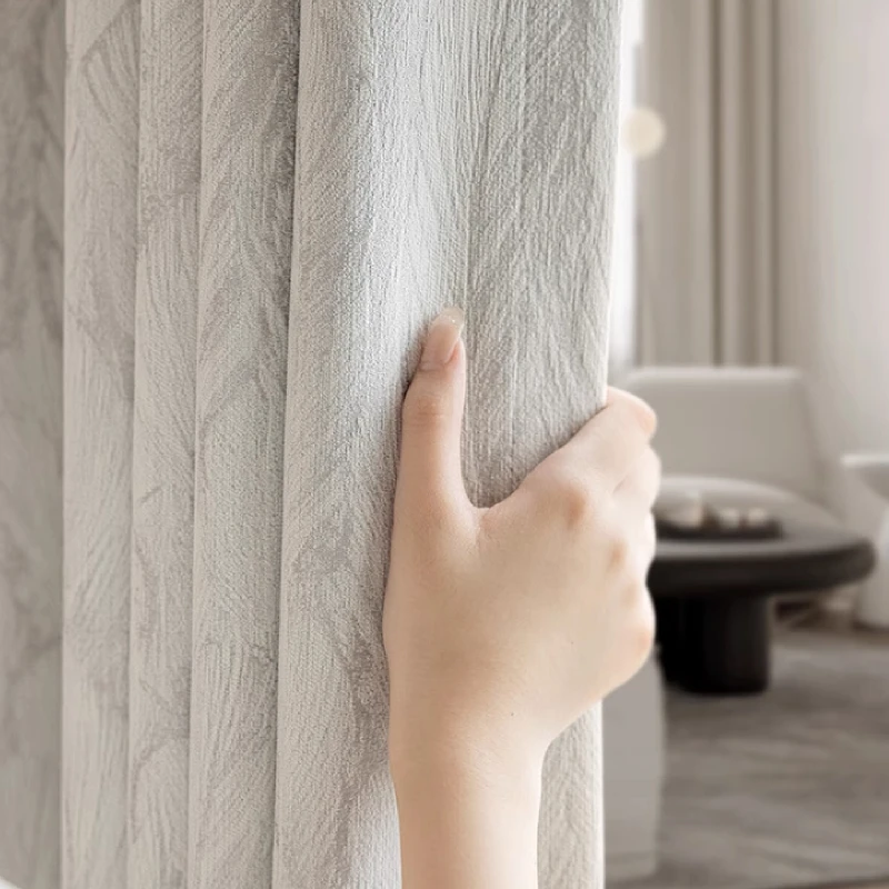 Off-white Plant Embossed Jacquard Thickened Chenille Curtains for Bedroom Living Room Custom Villa Finished Product