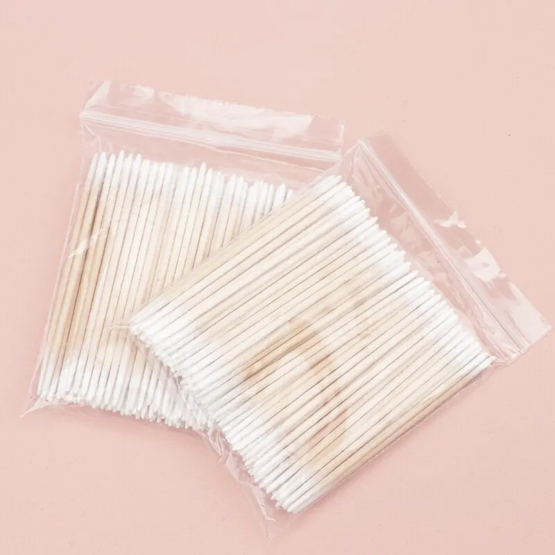 100Pcs Disposable Cotton Swab Ultra-small Brush Micro Wood Makeup Brushes Lint Free Eyelash Extension Glue Removing Make UpTools