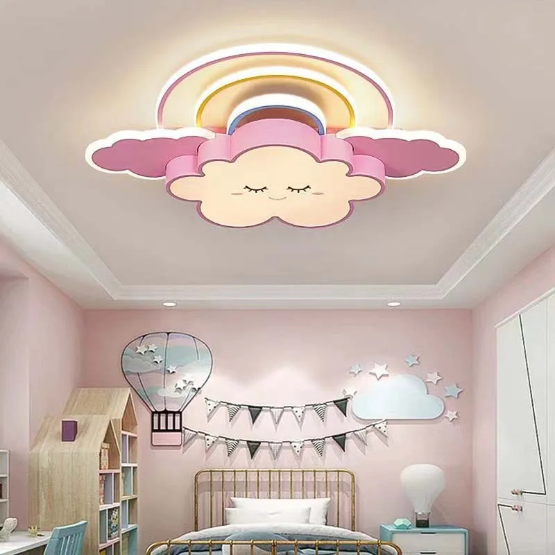 Cute Cloud Rainbow LED Ceiling Light 3‑Color Dimmable Flush Mount Lamp for Kids Bedroom Children Room Decor