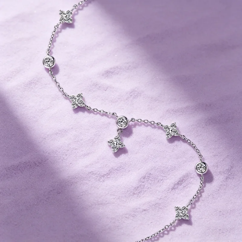 IOGOU D-Farbe Moissanit Vierblättriges Blumenarmband für Frauen, 14 Karat Gold gefüllt, verstellbare Kette, Hochzeitstag, Schmuck, Geschenk – Detail 6