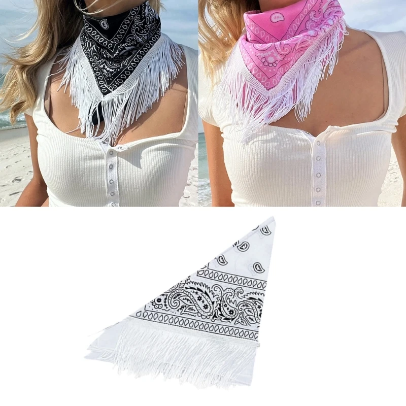 

Fringes Bandanaa Scarf Western Cowgirl Bandanaa Cowboy Bandanaa Paisley Scarf Tassel Scarf Bachelorette Party Bandanaa