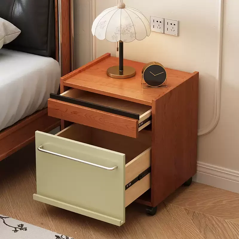 Bauhaus Bedside Table for Small Spaces Solid Wood Nightstand Double Layer Storage Cabinet Modern Corner End Table with Drawer