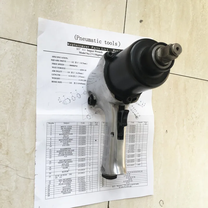 OKEAH CITY COURSER Cheap Price 650N.M Pneumatic Impact Wrench Tool 1/2 Inch Square Drive 8000 RPM 5KG Weight 12 Months Vehicles