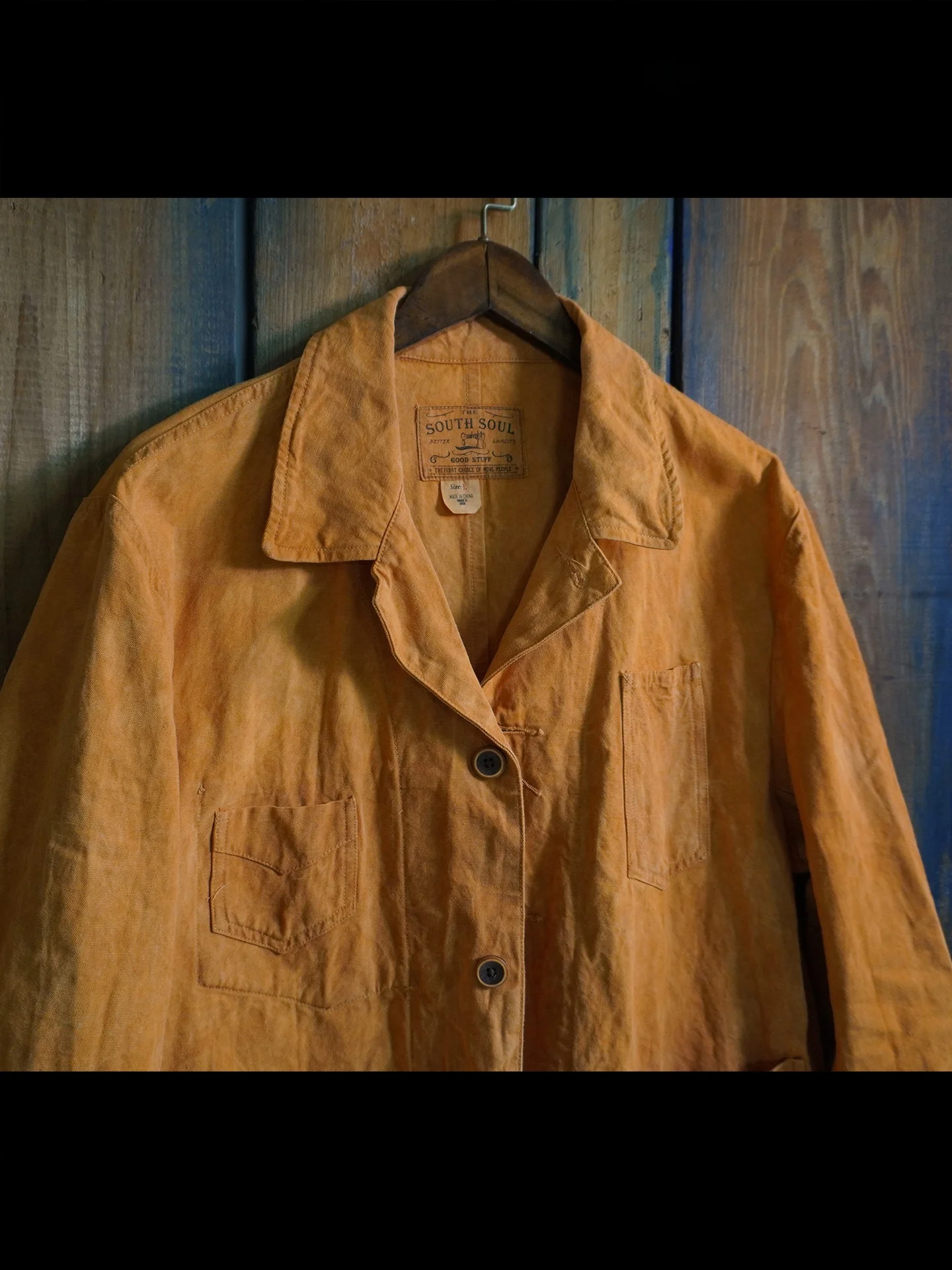 Handmade Pure Cotton Workwear Jacket Plant Dye Red Clay Color Outerwear Breathable Standard Fit Long Sleeve Button Closure