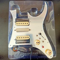 Prewired RG HSH Silver Mirror Pickguard Zebra Humbucker Pickup and Dual Rail High Output Yellow Mini Humbucker Pickups