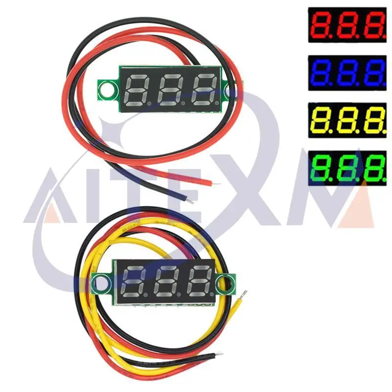 0.28 Inch 2 wires 3 wires 2.5V-40V Mini Digital Voltmeter Voltage Tester Meter Red/Blue/yellow/green YANXD