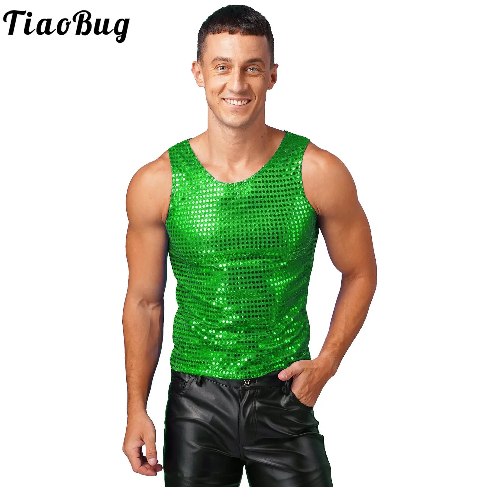 

Mens Sequin Vest Clubwear Nightclub Tank Tops Sleeveless Loose Tops Shiny Christmas Performance Party Waistcoat