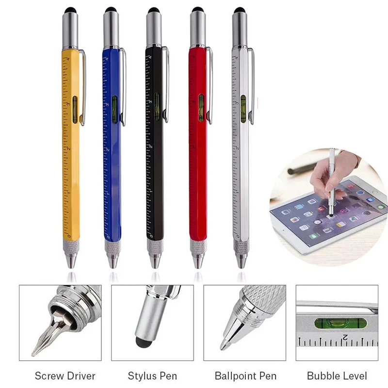 

Многофункциональная ручка 7 в 1: стилус для сенсорных экранов, ручка с отверткой, линейкой, уровнем, многоразовый карандаш-инструмент