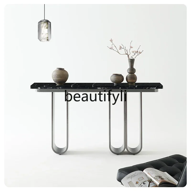 

Asmt14 New Italian extremely narrow marble table high-end wrought iron slate light luxury living room ultra-narrow tea table ent