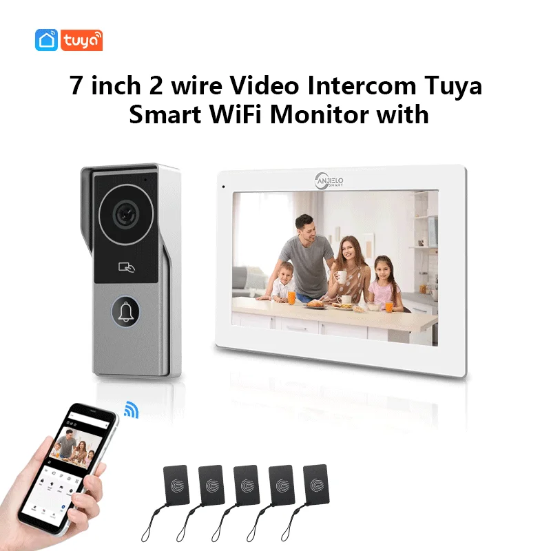 2 Wire Digital Video Intercom System 7 Inch Wireless WIFI Monitor 1080P Doorphone Camera Video Doorbell Card Tuya App Unlock