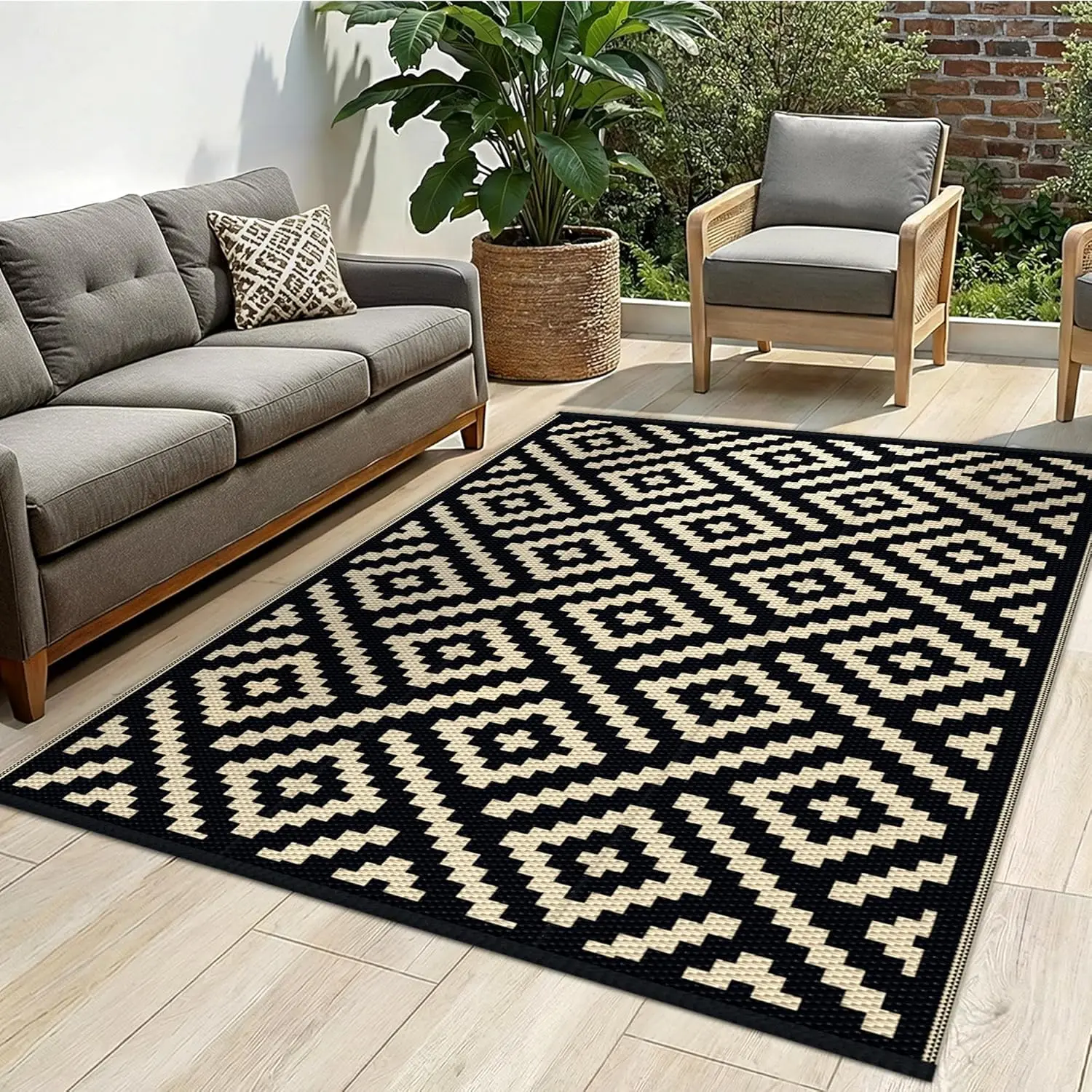 

Outdoor Rug for Patio - Waterproof Plastic Straw Camping Rugs 4x6 ft, Reversible Outdoor Indoor RV Mat Carpet for Patio, Porc