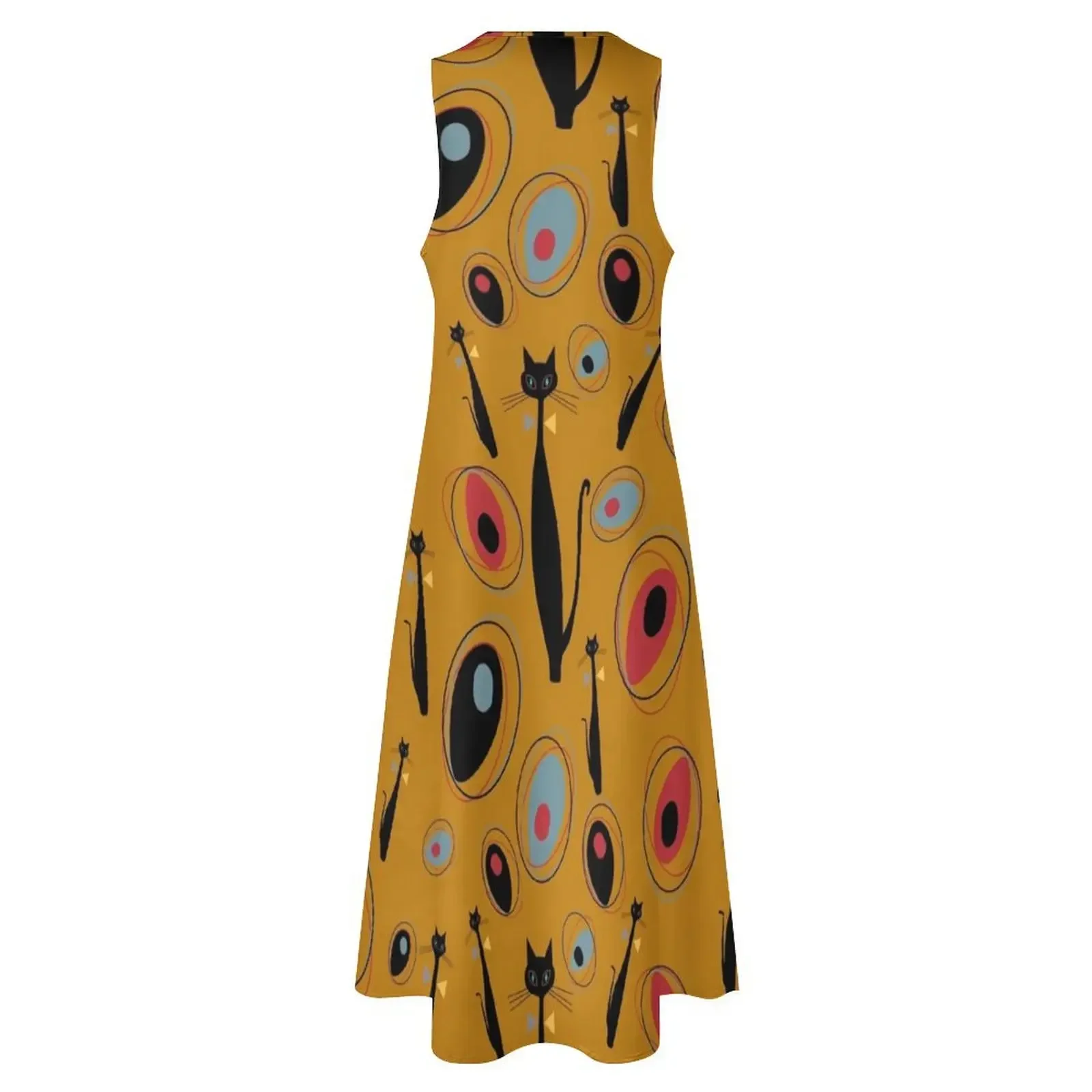 Mid-Century Modern Art Atomic Cats 1.2 Half-Drop Pattern Long Dress Clothing female Dress