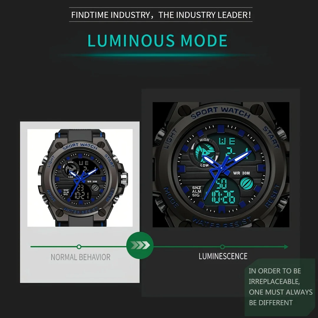 ساعات ليد خارجية للرجال ، ساعة توقيت رقمية ، شاشة مزدوجة كبيرة ، ساعة إلكترونية صعبة ، ساعات يد للرجال