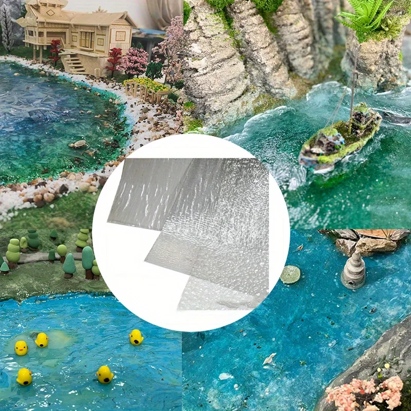 3 Stück Sandtisch-Baumodellmaterial, transparentes Wassermusterpapier, Landschafts-Wasserspiel-Papier – Detail 4
