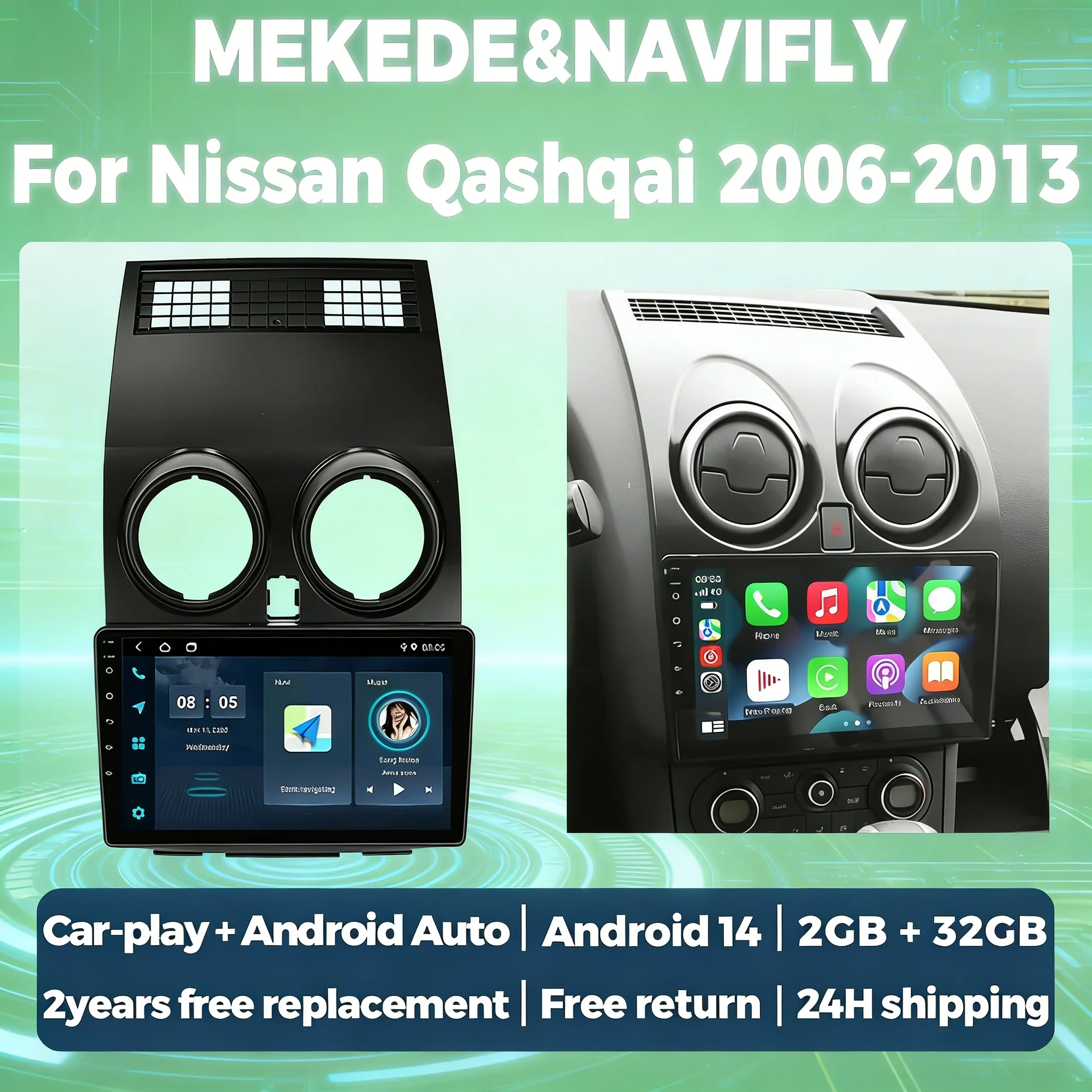

9-дюймовый 2-диновый автомобильный радиоприемник для Nissan Qashqai J10 2006-2013, беспроводной Carplay, Android Auto, мультимедийный плеер, FM, автоаудио, GPS