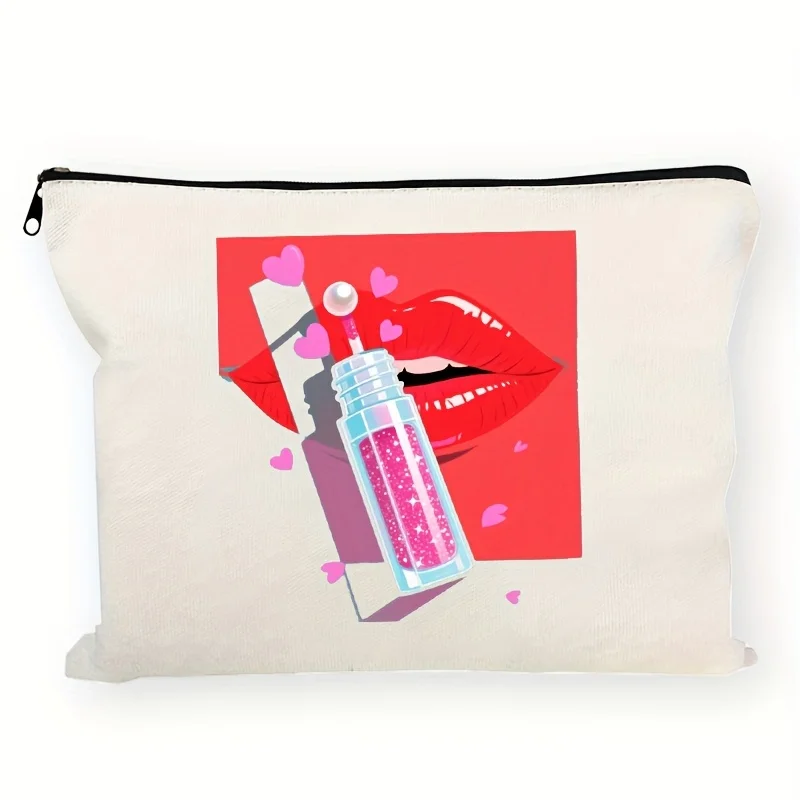 ファッションリッププリントメイクアップバッグ - 多機能ジッパーポーチ、ジュエリー収納バッグ、旅行に最適なジッパー付き小型収納バッグ。