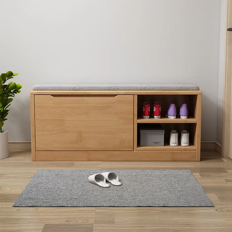 Solid wood entrance home door can sit soft bag integrated foyer rectangular shoe rack