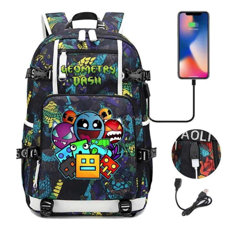 New Geometry Dash Print Backpack Girls Boy Fashion School Bag Teenager Student Canvas Laptop Back Pack Women Rucksack Backpack