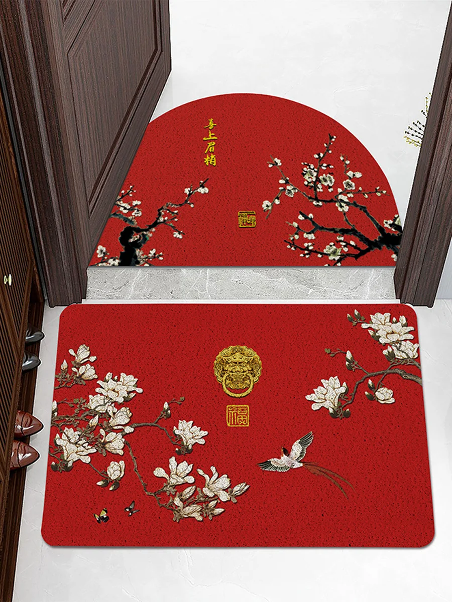 

Новый китайский полукруглый придверный коврик для дома, красный, противоскользящий, из ПВХ, для прихожей