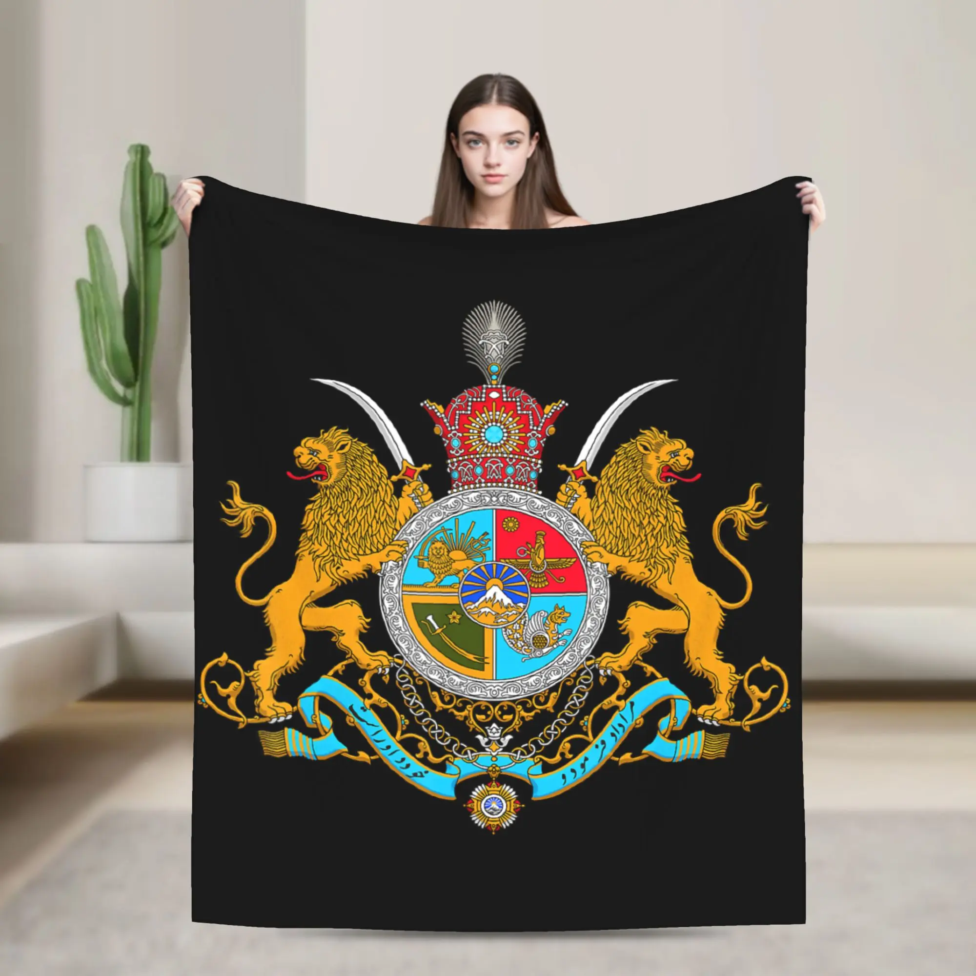 Iran Gilaki Co Imperial Coat of Arms of Iran Pahlavi Dynasty Flannel Blankets Adults Bedding Throws Autumn Outdoor Bedspread