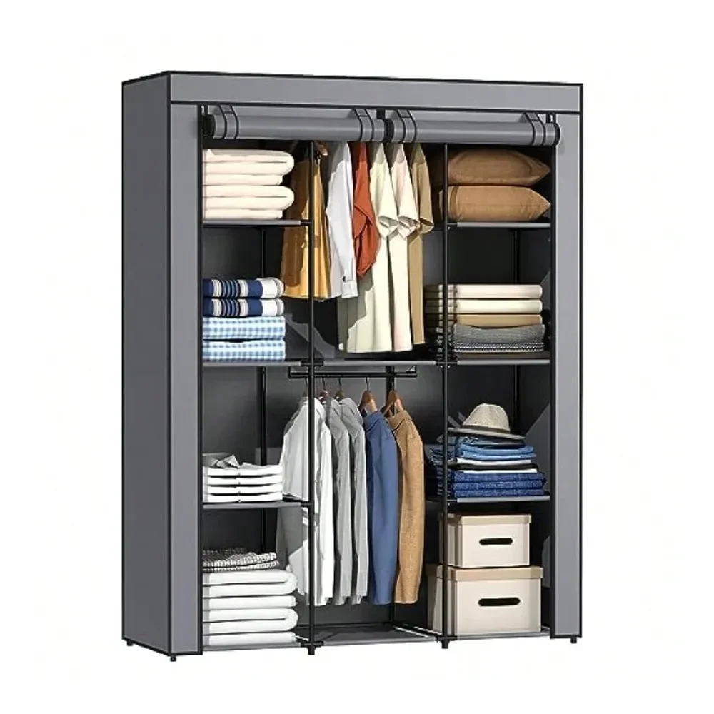 

Closet Wardrobe Closet With 10 Storage Shelves And 2 Hanging Rods NonWoven Fabric Cover 52.4 X 18.1 X 66.6 Inches Closet Organi