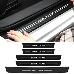 Carbon Fiber Car Door Sill Anti Kick Sticker Scuff Scratch for KIA Seltos Logo Auto Door Threshold Strip Tape Accessories
