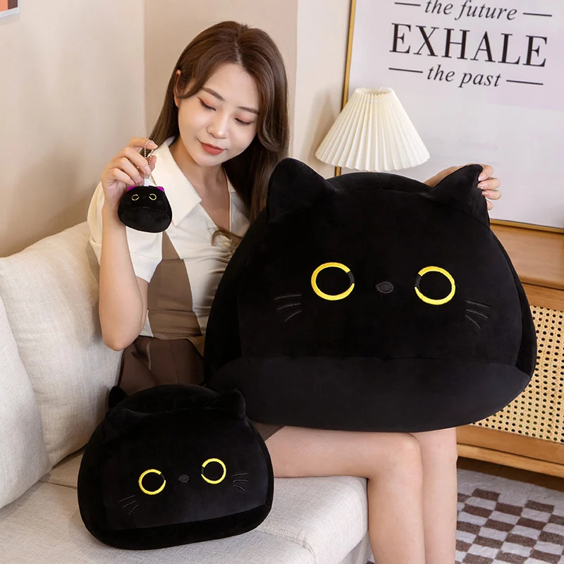 9cm-70cm Kawaii Große Größe Plüsch Katze Kissen Runde Schwarze Katze Bett Kissen Schlafen Spielzeug Gefüllte Weiche tier Puppen Kinder Geburtstag Geschenk – Detail 13