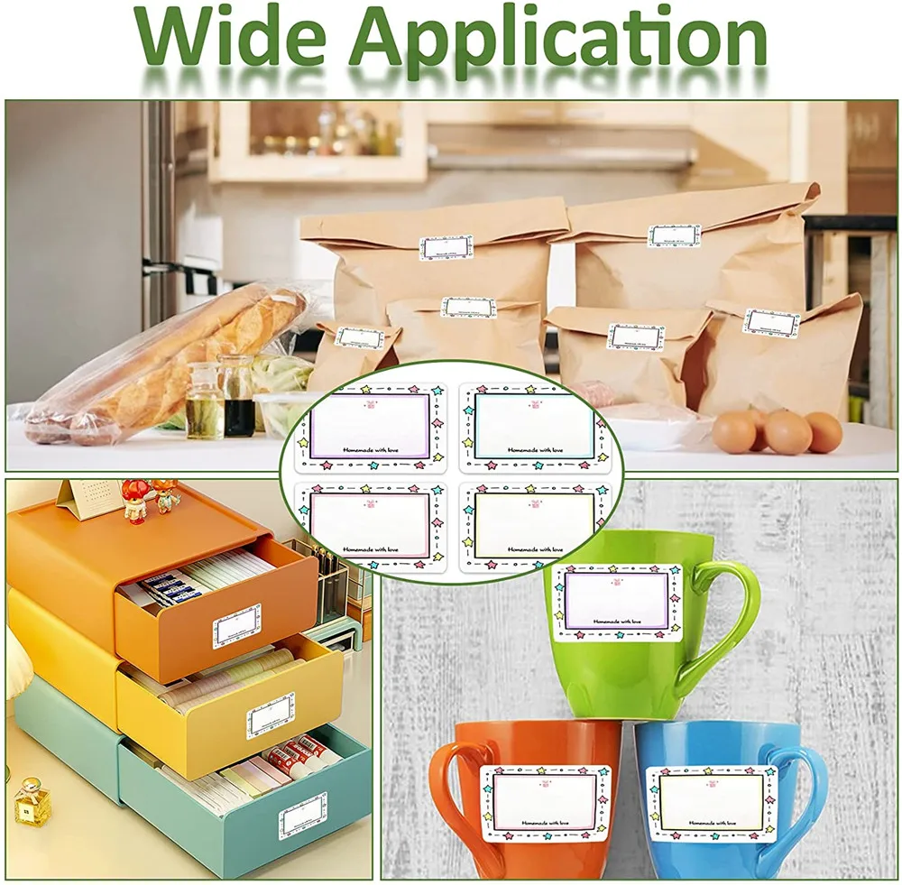 ป้ายกำกับสำหรับจัดเก็บอาหารในตู้เย็น300ชิ้นสติกเกอร์จัดหมวดหมู่ในครัวสำหรับบรรจุถุงขวดโหลบรรจุภัณฑ์ป้ายทำเครื่องหมาย