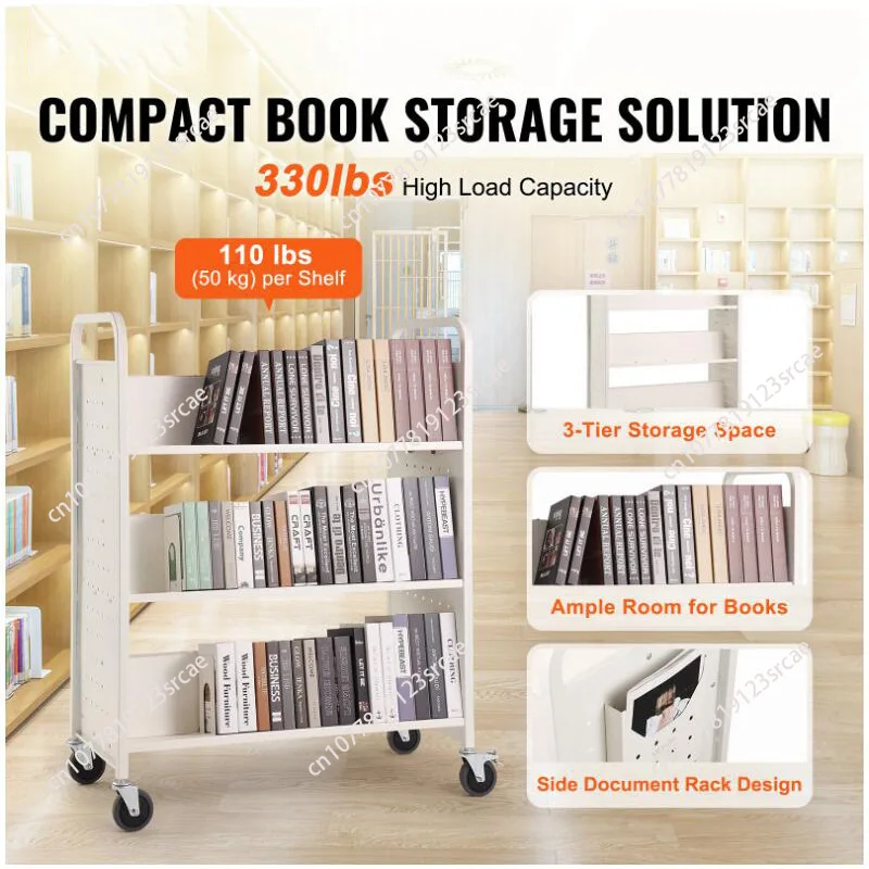 W-shaped library cart, white 3301bs book table, floor-to-ceiling removable shelf, home living room cart