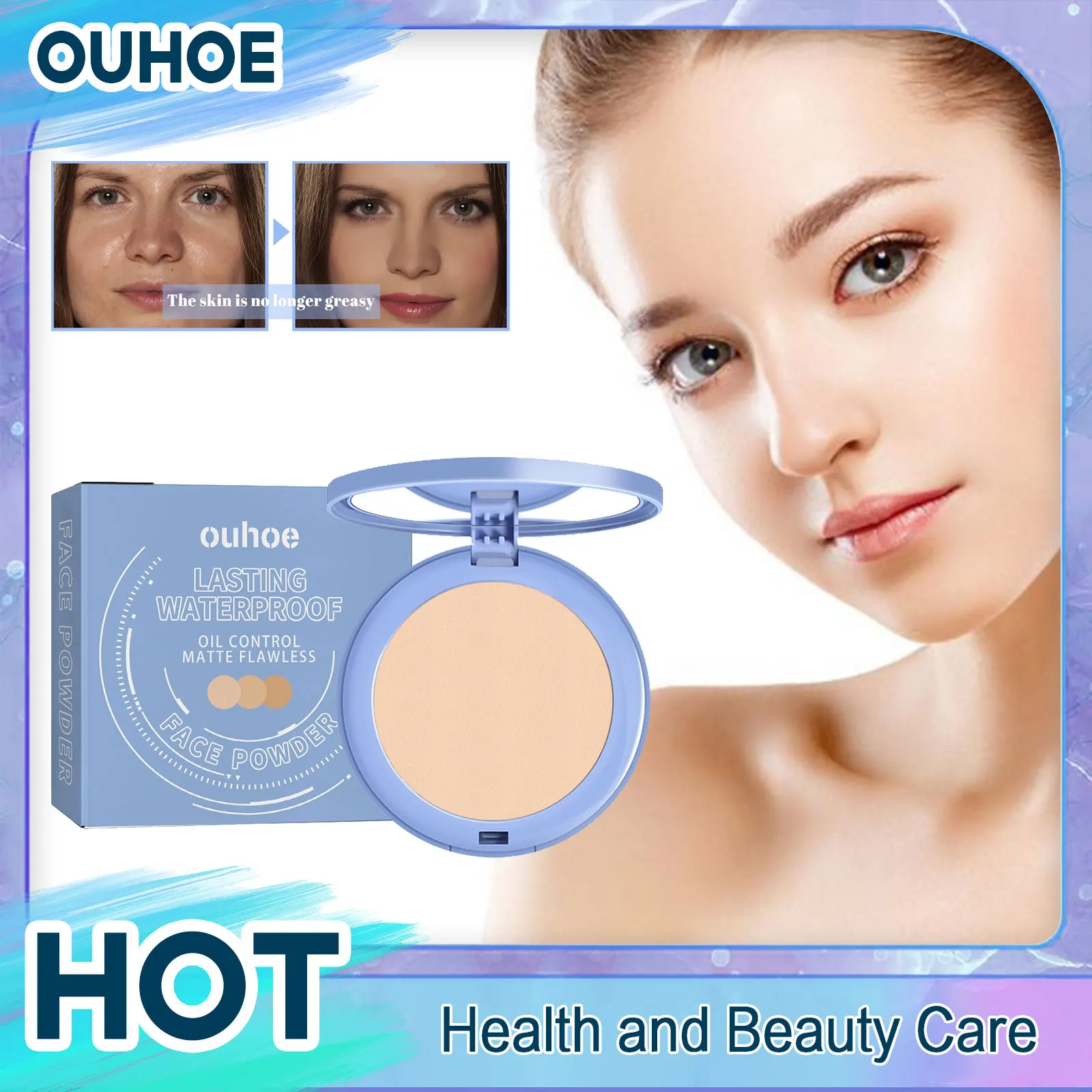 

Setting Pressed Powder Invisible Pores Blemishes Waterproof Oil Control Matte Long Lasting Whitening Concealer Powder Cosmetics