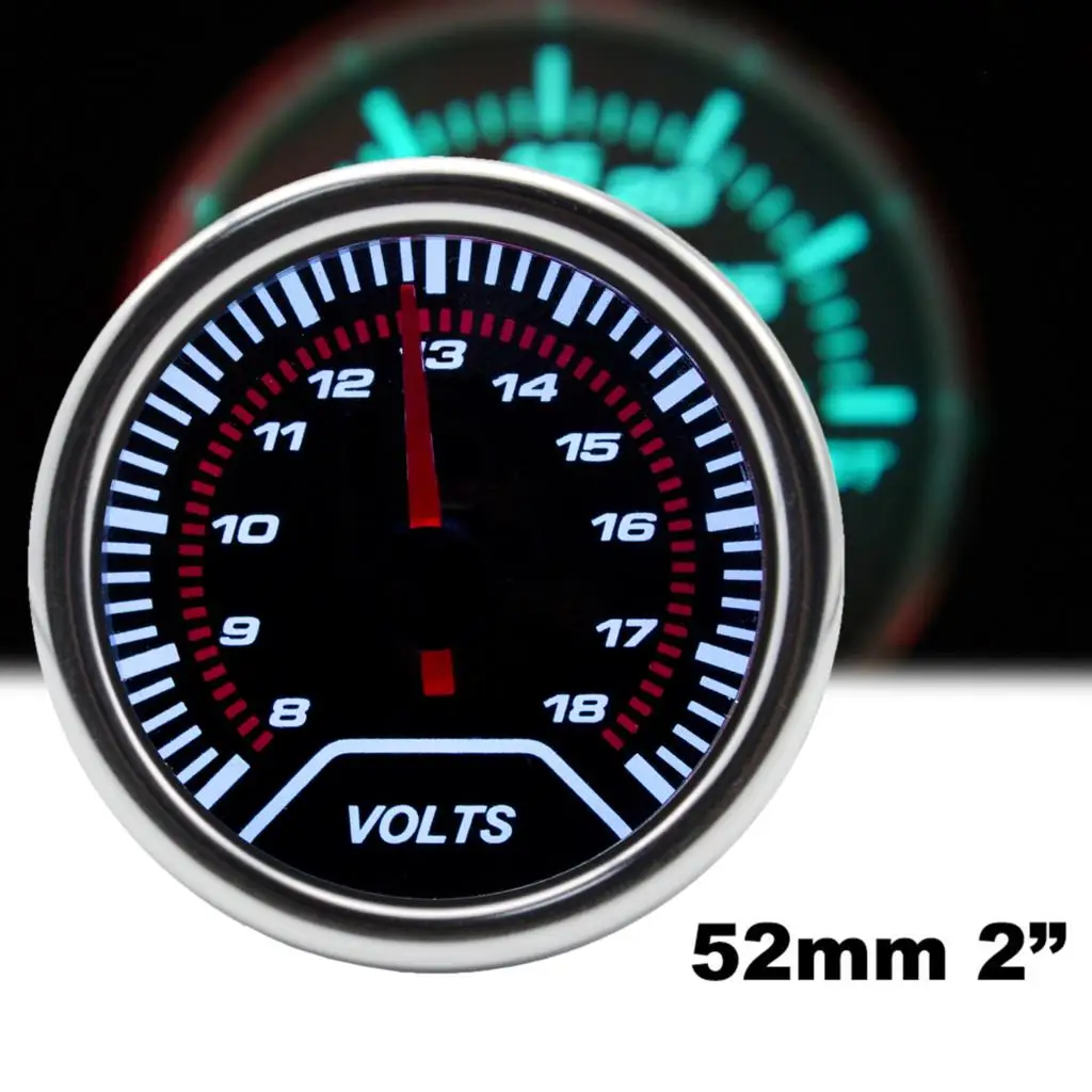 

2”52mm Car Volt Digital Meter Gauge LED Voltmeter Red Pointer Voltage Display Smoke Lens Face 1-18V For VW Audi Toyota Honda