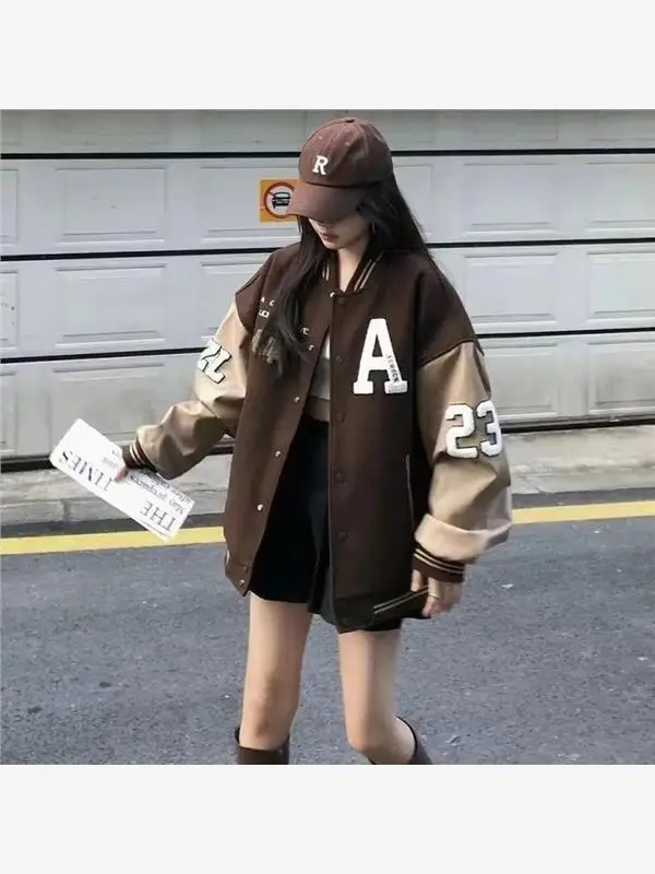 

Американский женский утепленный пуховик-бомбер в стиле High Street, зимнее свободное пальто в университетском стиле