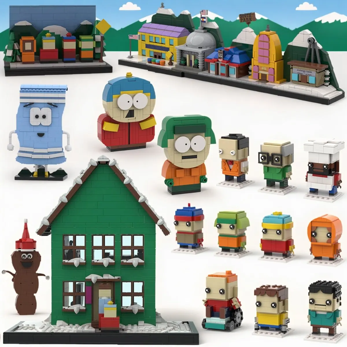 Klassische animierte Architektur-Cartman's Home Park Skyline Bausteine MOC Stan Kyle Kenny Mini-Puppenmodell Kinderspielzeug Geschenk – Detail 1