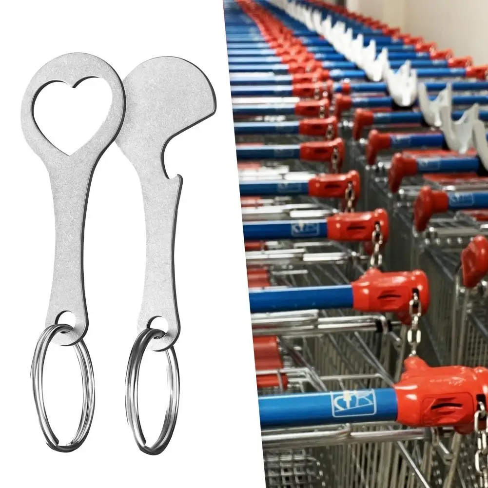 Token 2Pcs Practical Removable Shopping Cart Keys Stainless Steel Shopping Trolley Keys Dual Use   for Daily Use Keychain