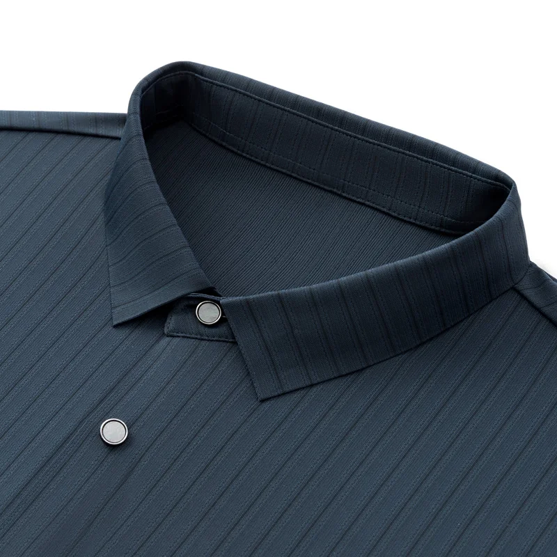 Polyamid Spandex Luxus Shirts Für Männer Langarm Gestreiften Elastischen Frühling Qualität Glatte Komfortable Nahtlose Camisas De Hombre