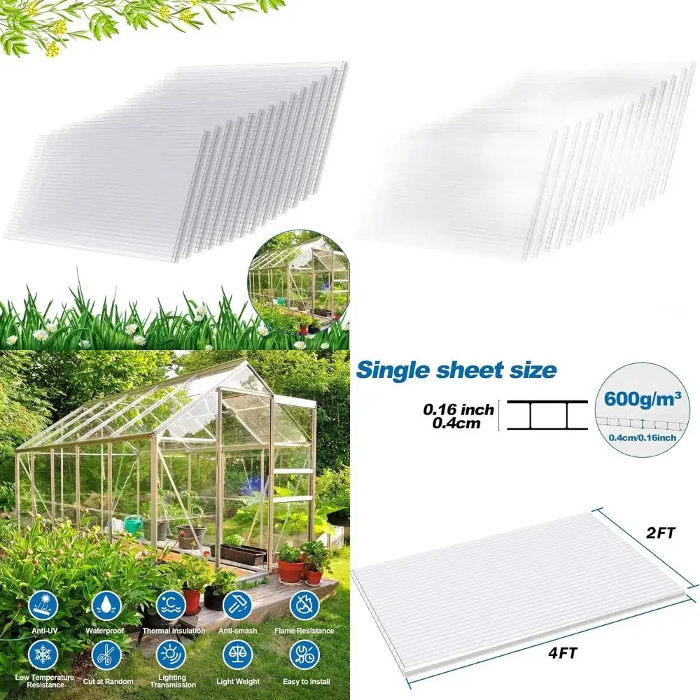 

14-Pack 4mm Twin Wall Polycarbonate Greenhouse Panels, 4ft x 2ft, Impact Resistant, Waterproof, UV Protected