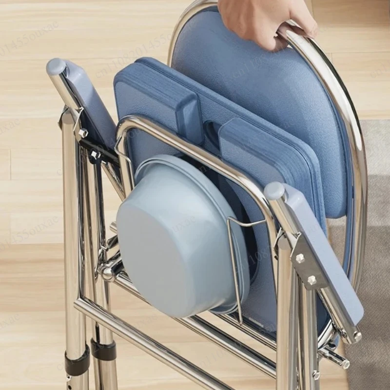 

Foldable Commode Chair with Armrests, Height Adjustable Portable Toilet & Shower Chair, Practical Bathroom Aid for Elderly