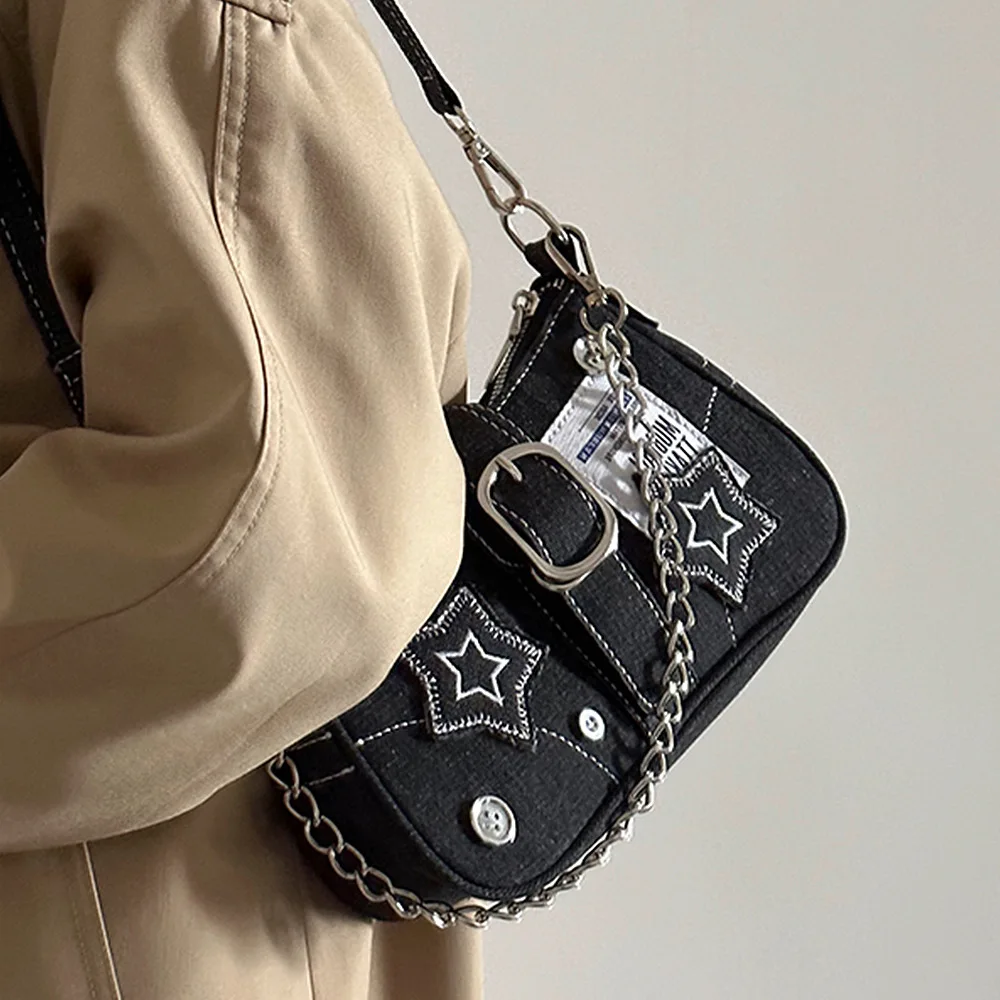 

2026 New trendy spicy girl style star bag chain shoulder canvas women handbag underarm bag niche design