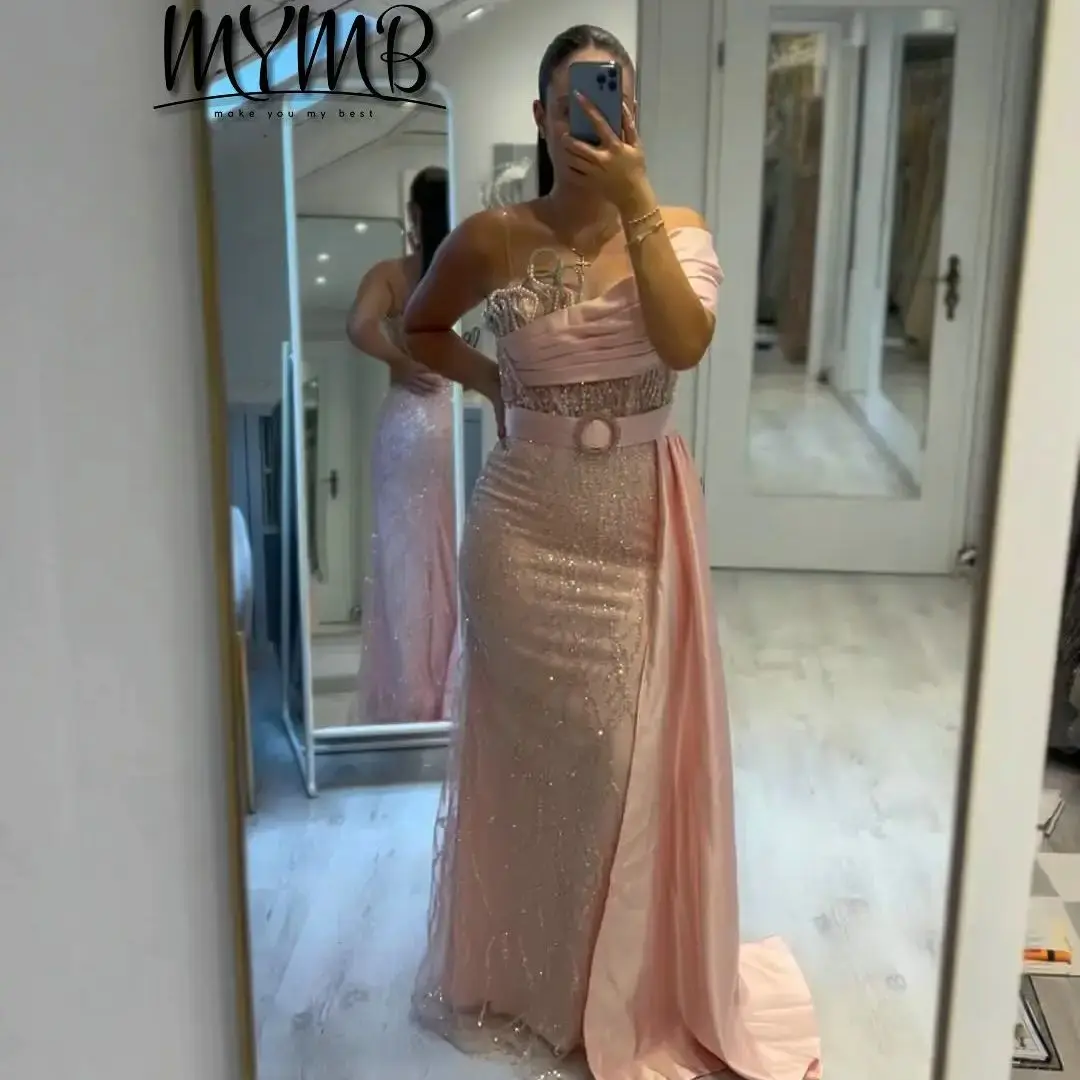 MYMB Hot Selling Beading Sequined Evening Dress Mermaid Off the Shoulder With Belt Luxury Couture Dress for Elegant Lady MY30109