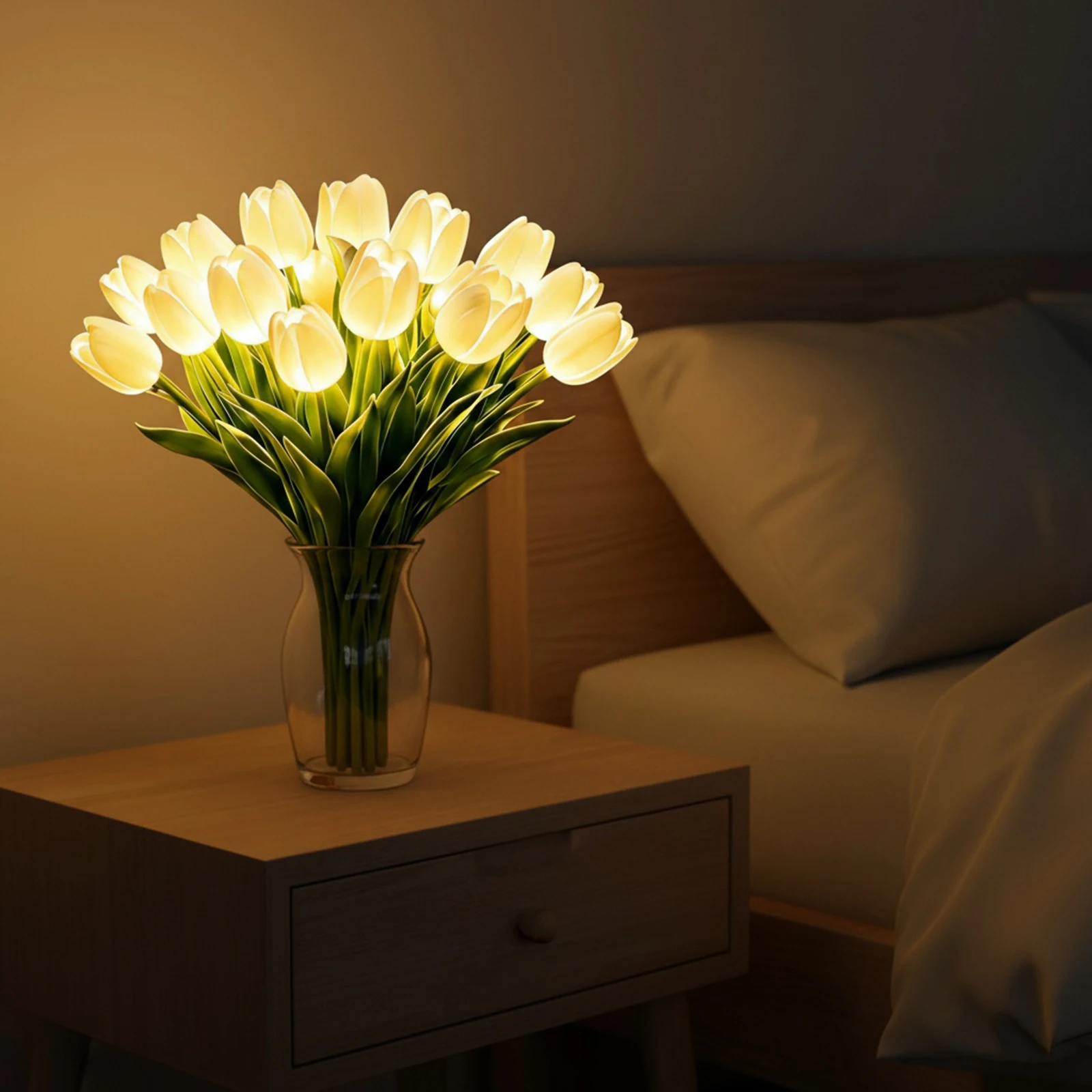 Romantic Tulip Night Light LED Glowing Flower Bouquet Artificial Flowers For Home Decor Ornament Birthday Gift For Women Mom