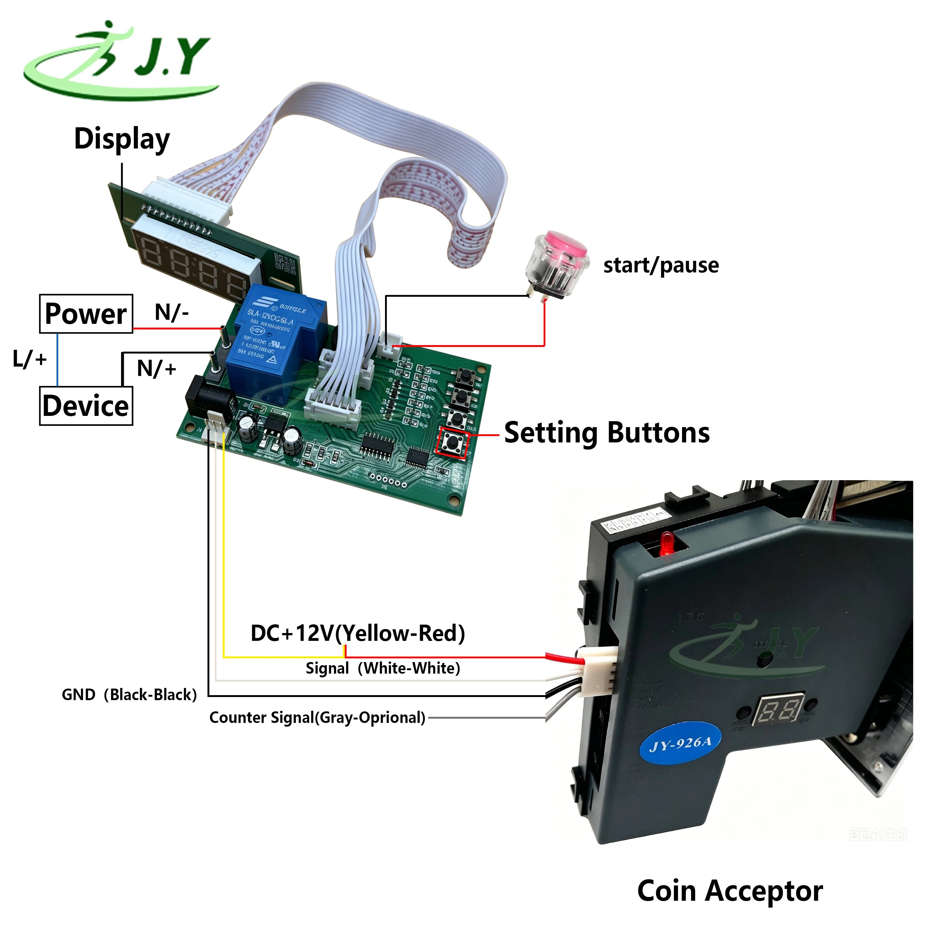 JY-15B 4 Digit DC 12V 15A Coin Operated Time Control Timer Board for Arcade Vending Washing Machines, Massage Chairs, Chargers